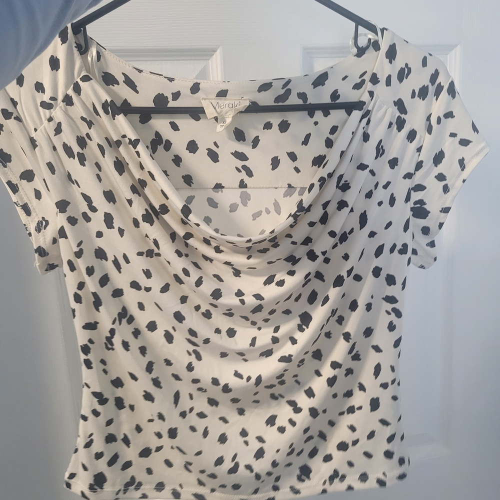 Meraki White and Black Patterned Short Sleeve Top